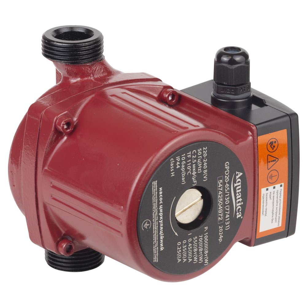 Aquatica Насос циркуляционный 100Вт Hmax 6м Qmax 75л/мин Ø1" 130мм + гайки Ø¾" AQUATICA (774131 Коломыя - изображение 6