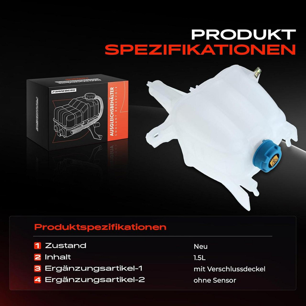 Бачок розширювальний Frankberg 1358583080 чорний з кришкою для Boxer/Ducato/Jumper 2.0L-3.0L 2006-2021, бачок охолоджуючої рідини, Київ - фото 8