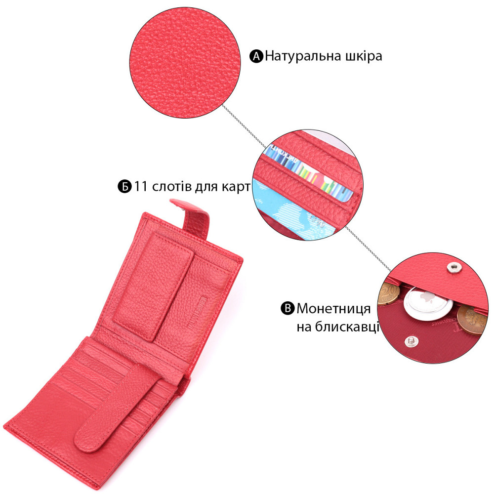 Жіночий трендовий гаманець із натуральної шкіри ST Leather 22555 Червоний Київ - фото 4