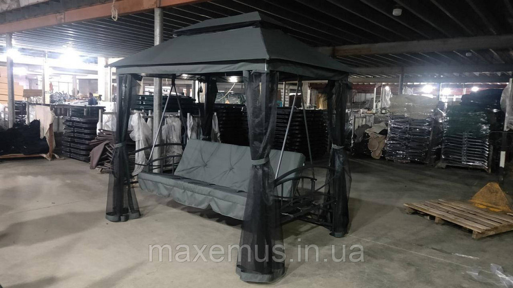 Садовые качели Bonro JD3060 4-х местная раскладная с навесом и москитной сеткой для сада и террасы серая Мостиська - фото 8