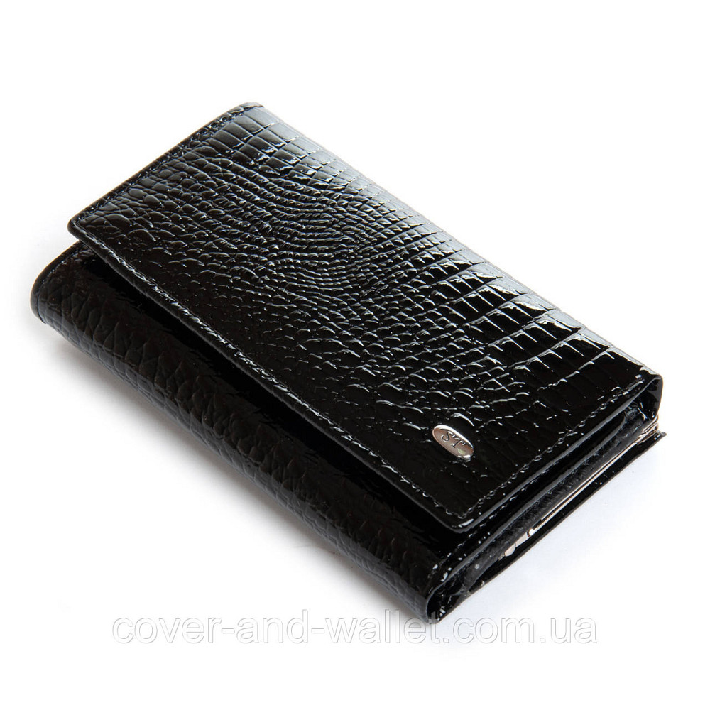 Лаковий жіночий гаманець невеликого розміру чорного кольору ST Leather Київ - фото 3