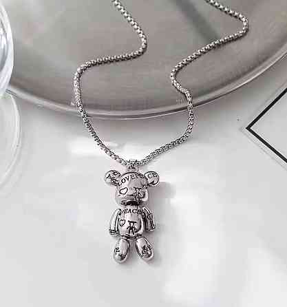 Підвіска ведмедик срібляста з ланцюжком 60 см, кулон ведмідь стильний, прикраса Київ