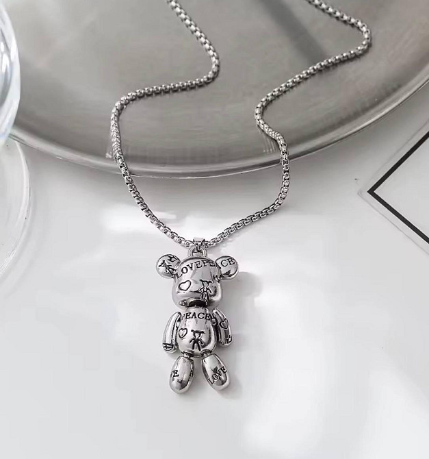 Подвеска медвежонок серебристая с цепочкой 60 см, кулон медведь стильный Киев - изображение 1