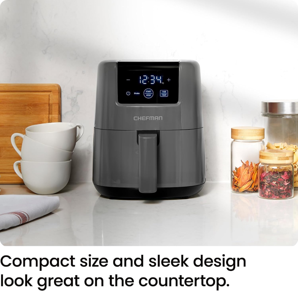 Аерофритюрниця Chefman TurboFry 2 л, 900 Вт, 80–205°C, цифрове сенсорне керування, таймер, нагадування про струшування, сіра Київ - фото 7