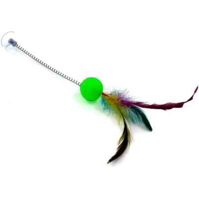 Игрушка для кошек Hippie Pet Мячик на присоске с перьями зеленый 30 см (HIPCT2304091Z) Винница