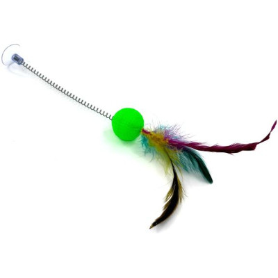 Іграшка для котів Hippie Pet М&apos;ячик на присосці з пір&apos;ям зелений 30 см (HIPCT2304091Z) Вінниця - фото 1