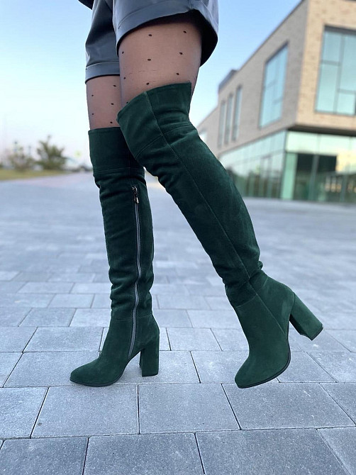 Nivelle Жіночі ботфорти демісезонні замшеві на підборах 5154/48 темно-зелені / Чоботи весна-осі Коломия - фото 7