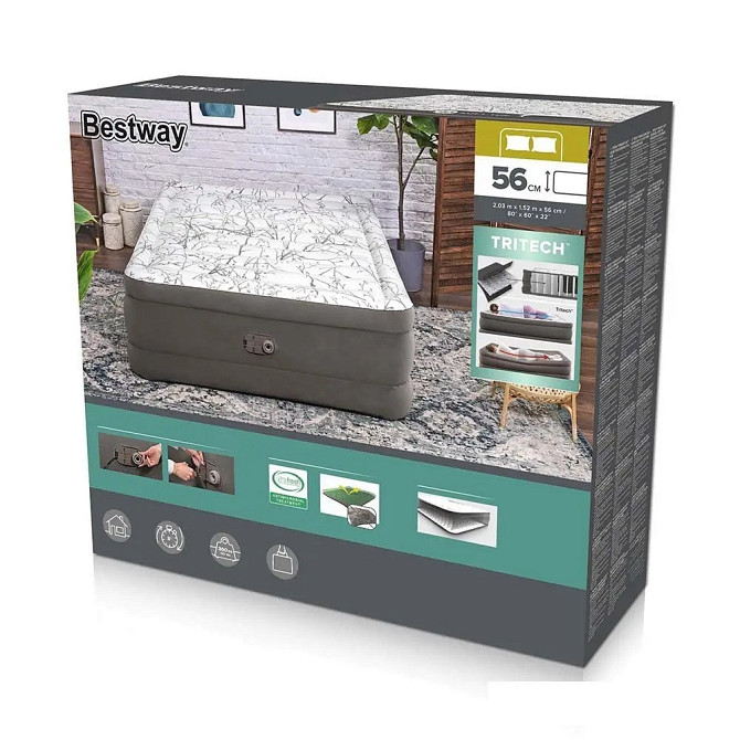Надувне двомісне ліжко Bestway з вбудованим електронасосом 203 х 152 х 56 см. Київ - фото 7