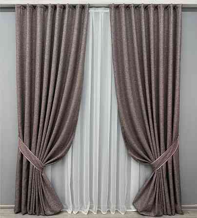 Комплект готовых штор VR-Textil Лен ELEMENTA № 1870ш Коричневый 200х290см 2 шт (32-188) Киев