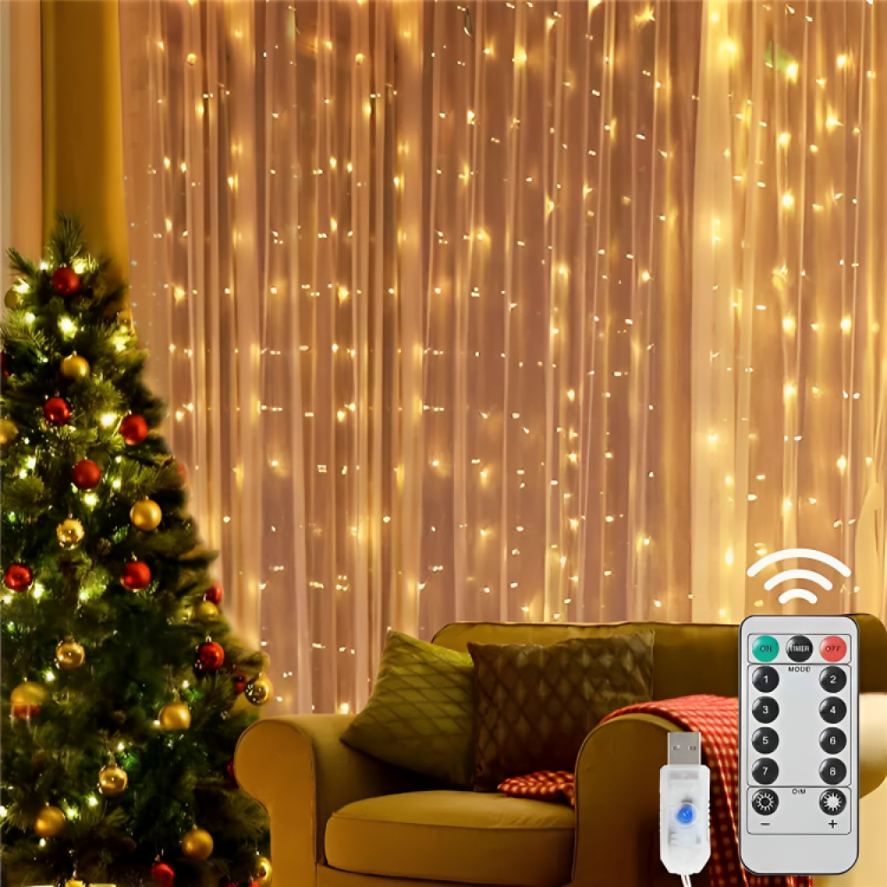 Гірлянда Штора Водоспад,від USB,3x2м,з пультом,Жовте світло SBR Київ - фото 1