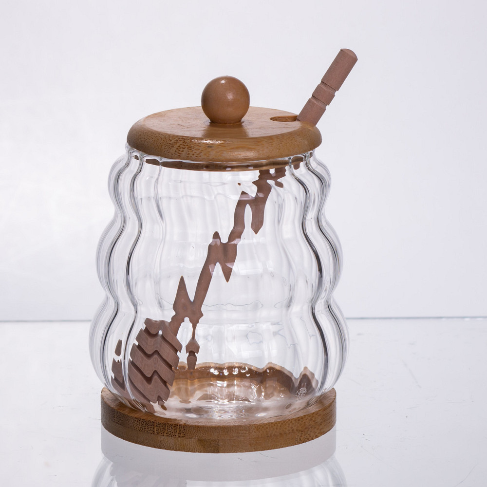 Yiwu Медовниця скляна з кришкою та ложкою 320 (мл) медовниця баночка для зберігання меду 64486- Коломия - фото 1