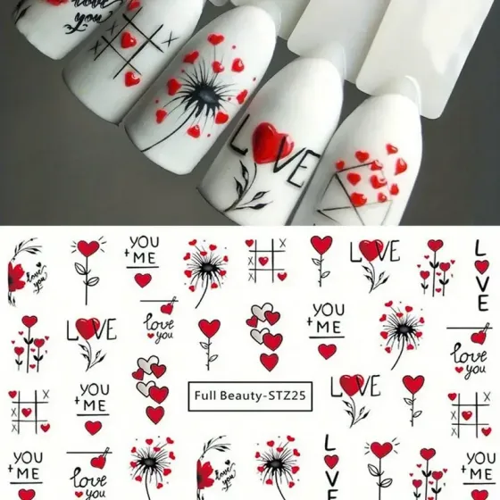 Набор наклеек для ногтей Love (2 листа) – сердечки, пары, надписи, цветы Киев