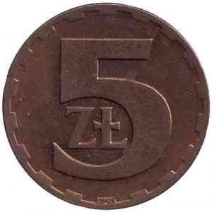 Монета 5 злотих. 1975-86 рік, Польща.(В) Полтава