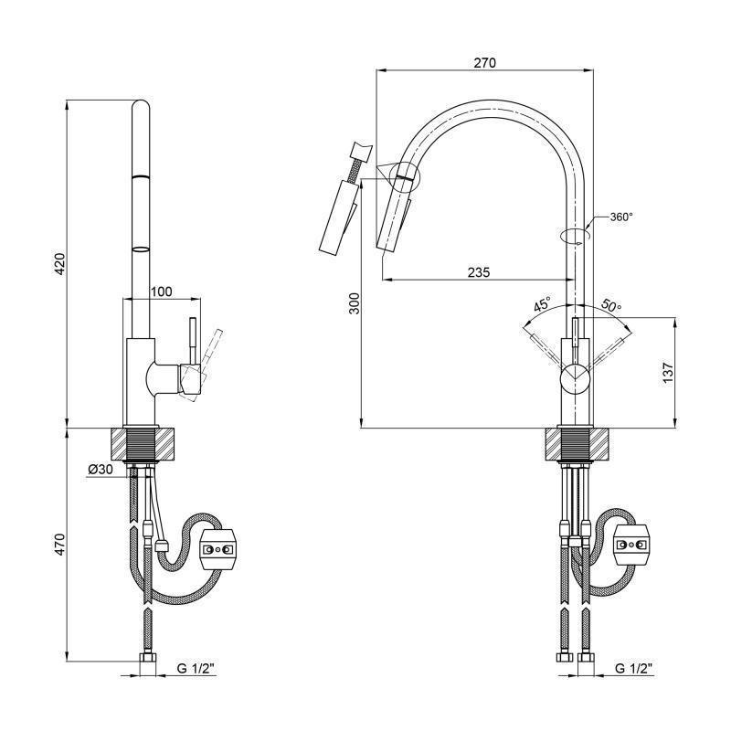 Смеситель для кухни с выдвижным изливом Lidz Aria LDARI015FL2NKS43397 Nickel Харьков - изображение 2