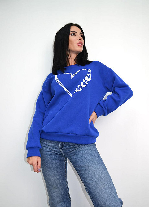 Утеплений світшот з принтом "Heart" оптом | Норма і батал Електрик, 46-48 Київ - фото 1