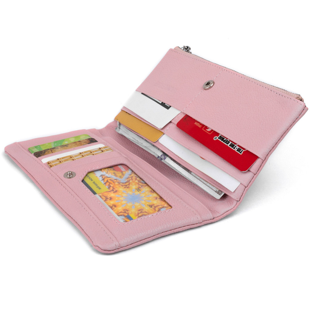 Вертикальний гаманець на кнопці жіночий ST Leather 19201 Рожевий Київ - фото 3