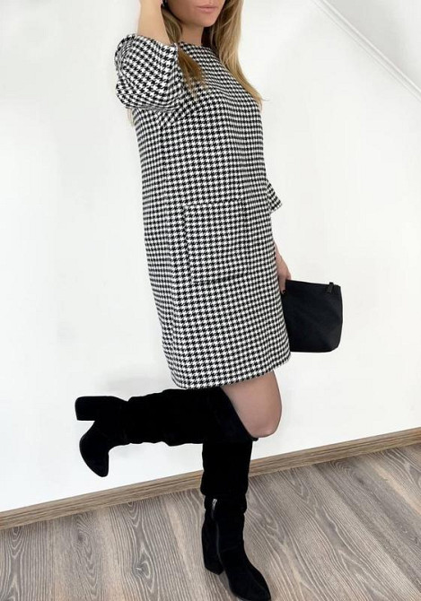 Платье с принтом в гусиную лапку Rosemary батал 50-52, Черный Киев - изображение 1