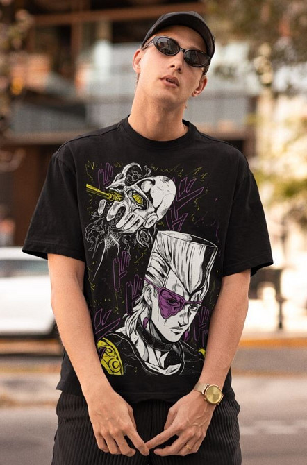 Футболка з аніме принтом Полнареф Джоджо С Бізарре оверсайз (S/M/L) Чорний AnimeJ0989 Дніпро - фото 2