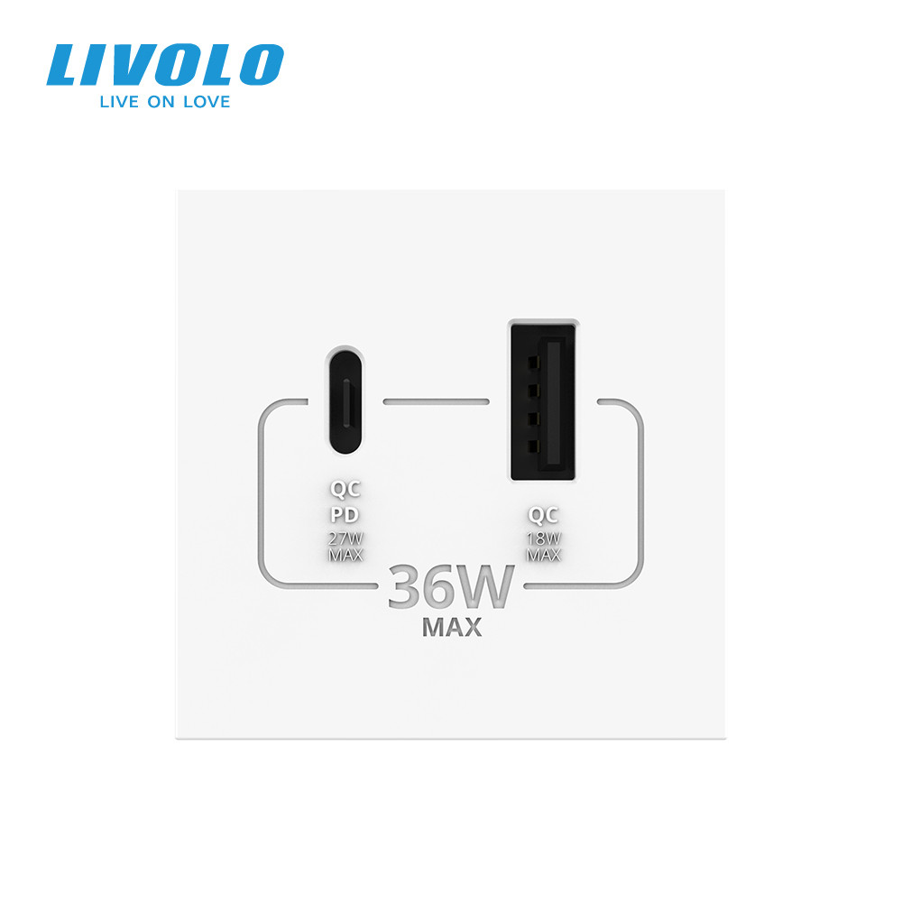 LIVOLO Розетка LIVOLO USB-A + USB-C PD 36Вт, біла, швидке заряджання, Power Delivery QC 3.0, мо Коломия - фото 7