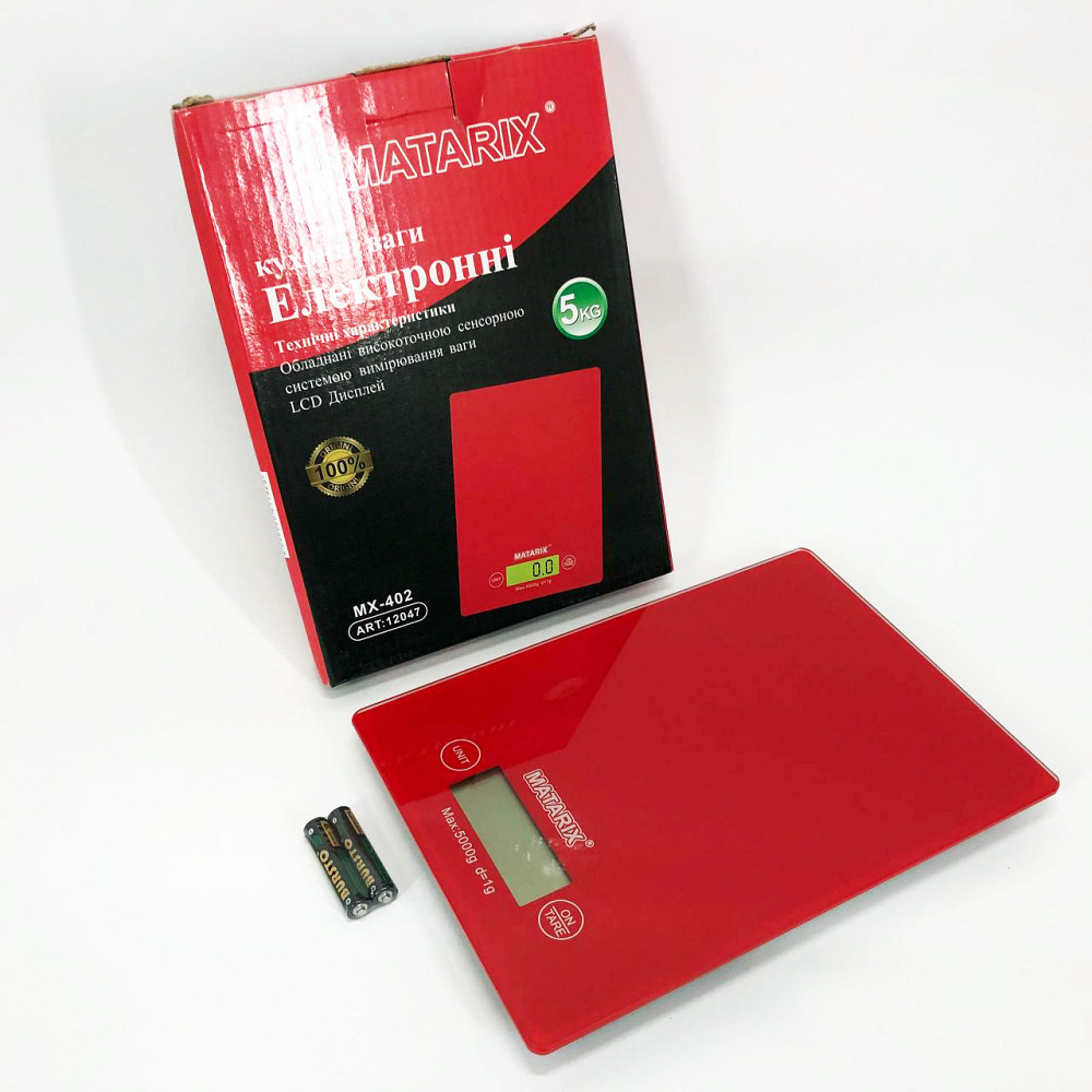 Кухонные весы с плоской поверхностью Matarix MX-402 5 кг, Компактные кухонные весы с батарейками MC-73 Львов - изображение 1