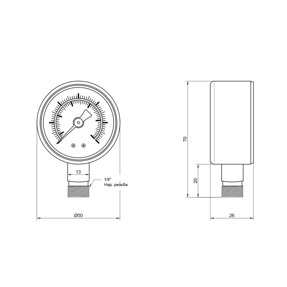 Манометр Thermo Alliance Standart 10 барів 1/4", нижнє під'єднання SD17010B Київ - фото 18