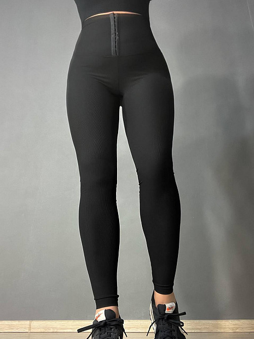 Лосини жіночі Kenalin D2 корсет на гачках в рубчик тонкі чорні, чорний, L Київ - фото 3