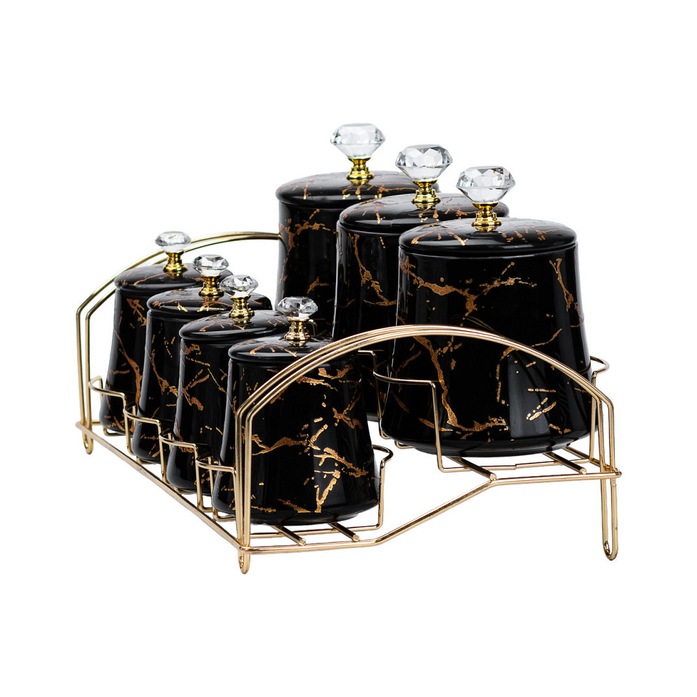 Набір для спецій 4 шт по 250 мл і 3 шт по 550 мл на металевій підставці  чорний HP1249 Київ - фото 5