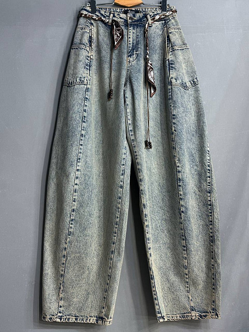 Джинсы женские Ijjass 6059 baggy супер широкие оверсайз с поясом винтажные голубые, голубой, 33, 33, 89 см Киев - изображение 16