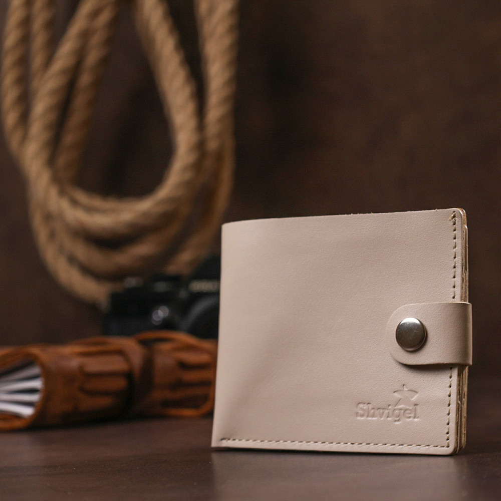 Стильне шкіряне портмоне Бежевий (SHVIGEL) Київ - фото 3