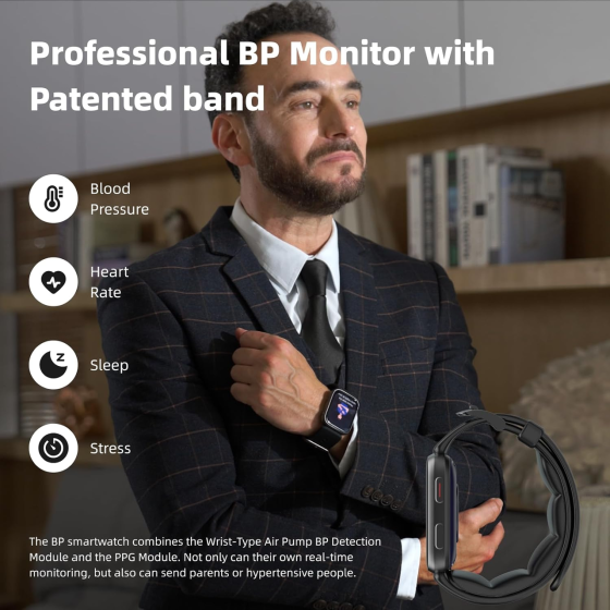 Смарт-часы YHE BP Doctor Pro Black: умные фитнес-часы с запатентованной манжетой тонометра, AMOLED, Android/iOS Киев