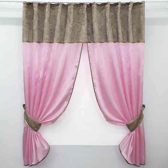Кухонні штори VR-Textil № 073к з ламбрекеном і підхватами рожевий з какао 270х170 см (52-0296) Київ