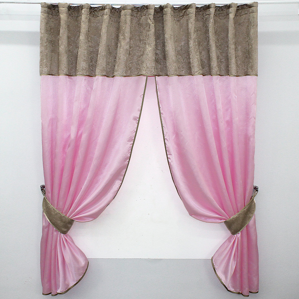 Кухонні штори VR-Textil № 073к з ламбрекеном і підхватами рожевий з какао 270х170 см (52-0296) Київ - фото 1