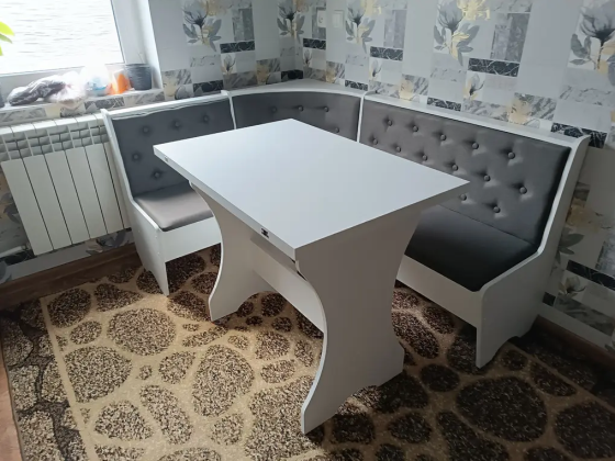 Уголок на кухню со столом 154х114 см (комплект угол и стол) / Белый (без табуреток!) Львов