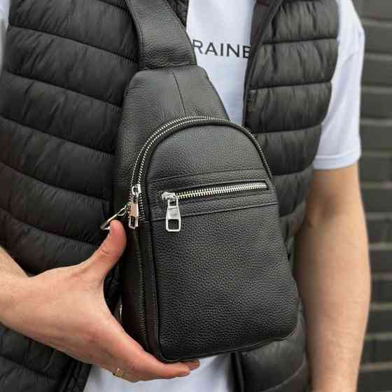 Мужская сумка рюкзак на одно плечо Tiding Bag (18 х 32 х 7 см) из натуральной кожи Черный Киев