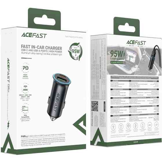 Автозарядка 2xUSB 95W (USB-C + USB-A) B16 Acefast Винница