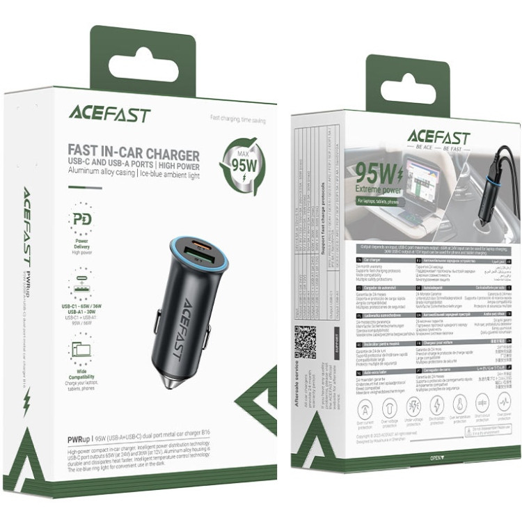 Автозарядка 2xUSB 95W (USB-C + USB-A) B16 Acefast Винница - изображение 5