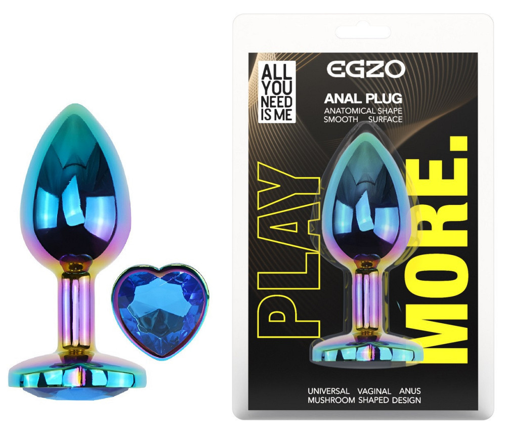 Анальна пробка з кристалом EGZO - Multicolor Heart Plug Blue size S Sex Aura Київ - фото 1