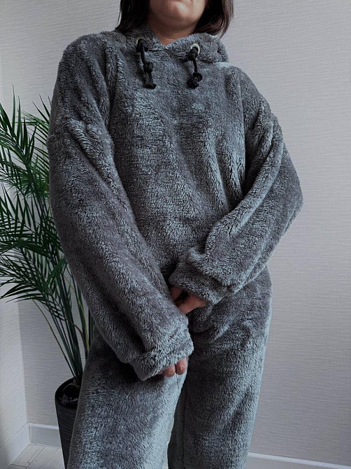 Теплый женский плюшевый костюм двойка плюшевый двухсторонний мех Графит Одесса - изображение 1