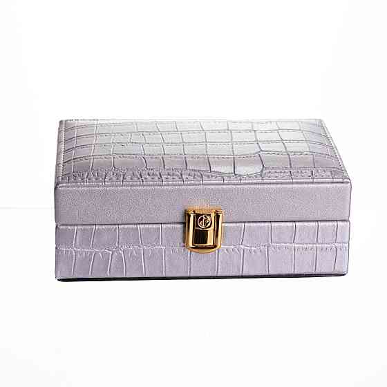 Скринька для прикрас з еко шкіри 3 відділення з дзеркалом 16×10×6 см Сірий HP-5-18G Коломыя