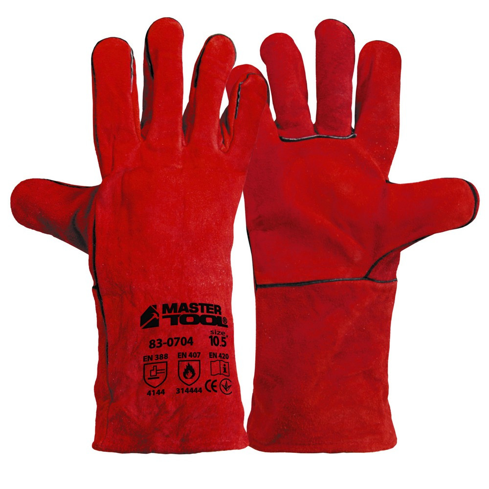 MASTERTOOL Рукавички краги зварювальника MASTERTOOL замшеві 10.5" 350 мм підвіс червоні 83-0704 Київ - фото 1