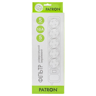 Сетевой фильтр питания Patron 5m (SP-1055W), 5 розеток White (EXT-PN-SP-1055W) Винница - изображение 2