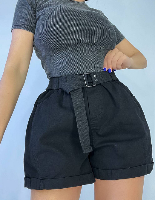 Шорти жіночі A-N 5701 мом на резинке з ременем короткі чорні, чорний, M, M, 80 см, 105 см Київ - фото 11
