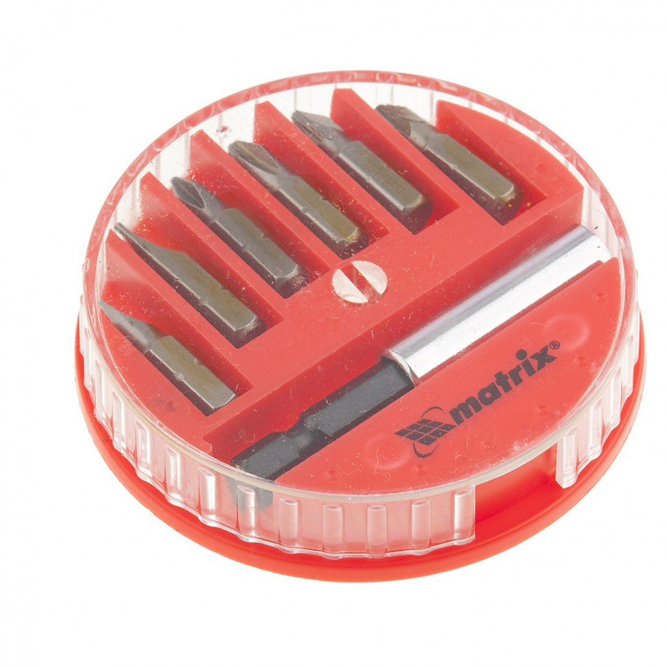 Набор бит, магнитный адаптер для бит, сталь 45Х, 7 предметов, пластиковый кейс Matrix Полтава - изображение 1