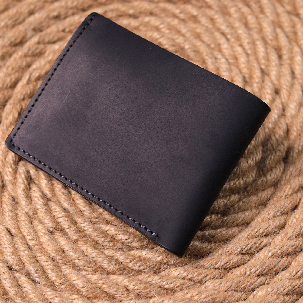 Матове шкіряне портмоне у дві складення Чорний (GRANDE PELLE) Київ - фото 3