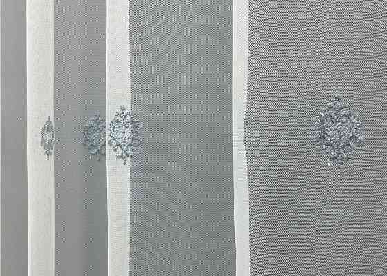 Тюль VR-Textil 1657т Грек-сетка с вышивкой и люрексом Молочный с серо-голубым 300х270 см (42-0661) Киев