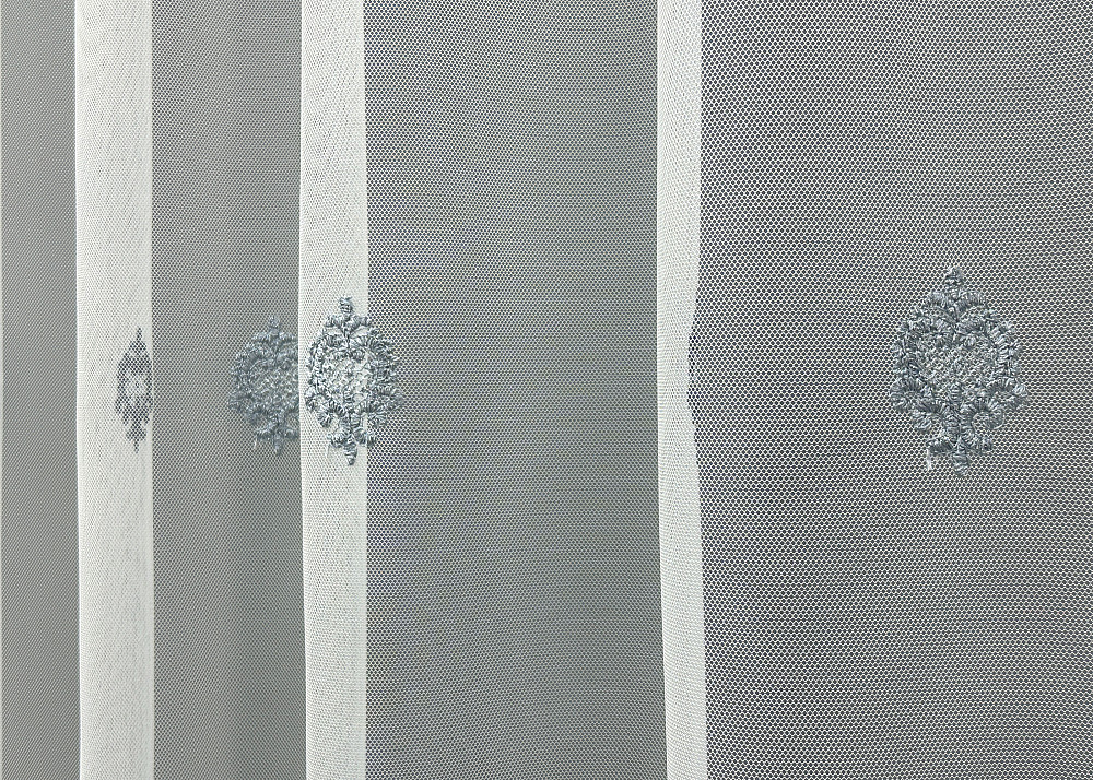 Тюль VR-Textil 1657т Грек-сетка с вышивкой и люрексом Молочный с серо-голубым 300х270 см (42-0661) Киев - изображение 6