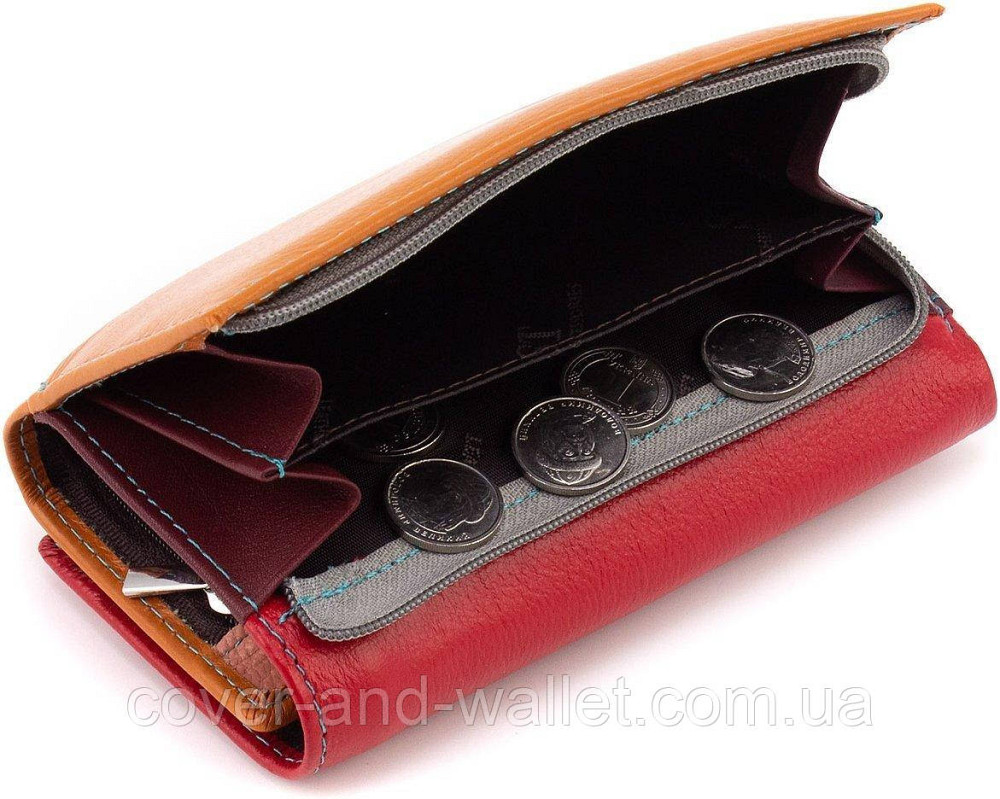 Пудровый женский кожаный кошелек на магнитах среднего размера ST 021 Красный Киев - изображение 3