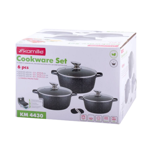 Набір каструль 7 предметів (каструлі d20см-2,3л/d24см-4,5л/28см-6,5л + прихватки) 4430 KAMILLE Житомир - изображение 3