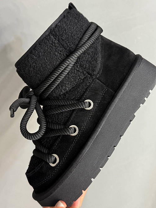 Угги женские Hengji 52-1 замшевые сноубутсы с мехом тедди на высокой подошве черные, 38, 24 см Киев - изображение 6