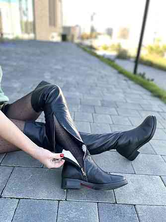 Nivelle Ботфорти зимові жіночі з натуральної шкіри чорні на низькому ходу, наповнювач хутро 300 Коломыя